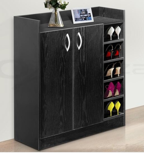 1X Black Shoe Cabinet Rack Storage Organiser 17prs 2 door + 5 - Click Image to Close